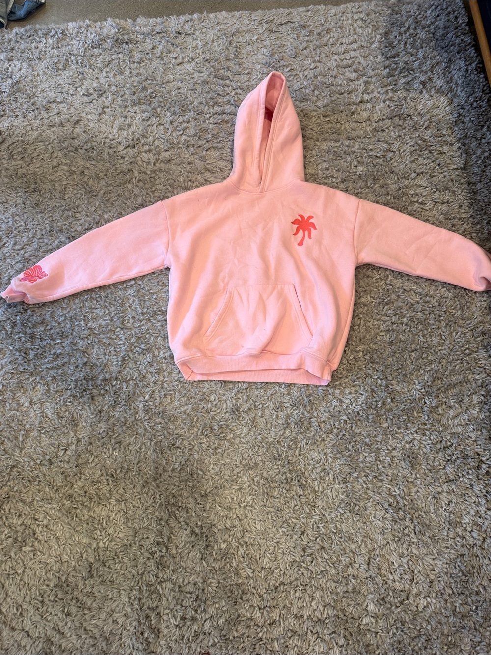 Pink palm puff hoodie